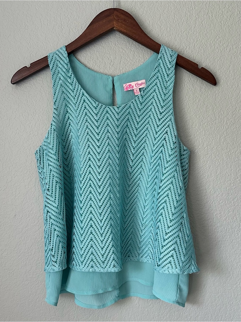 Candie's Aqua Crochet Layered Tank Top